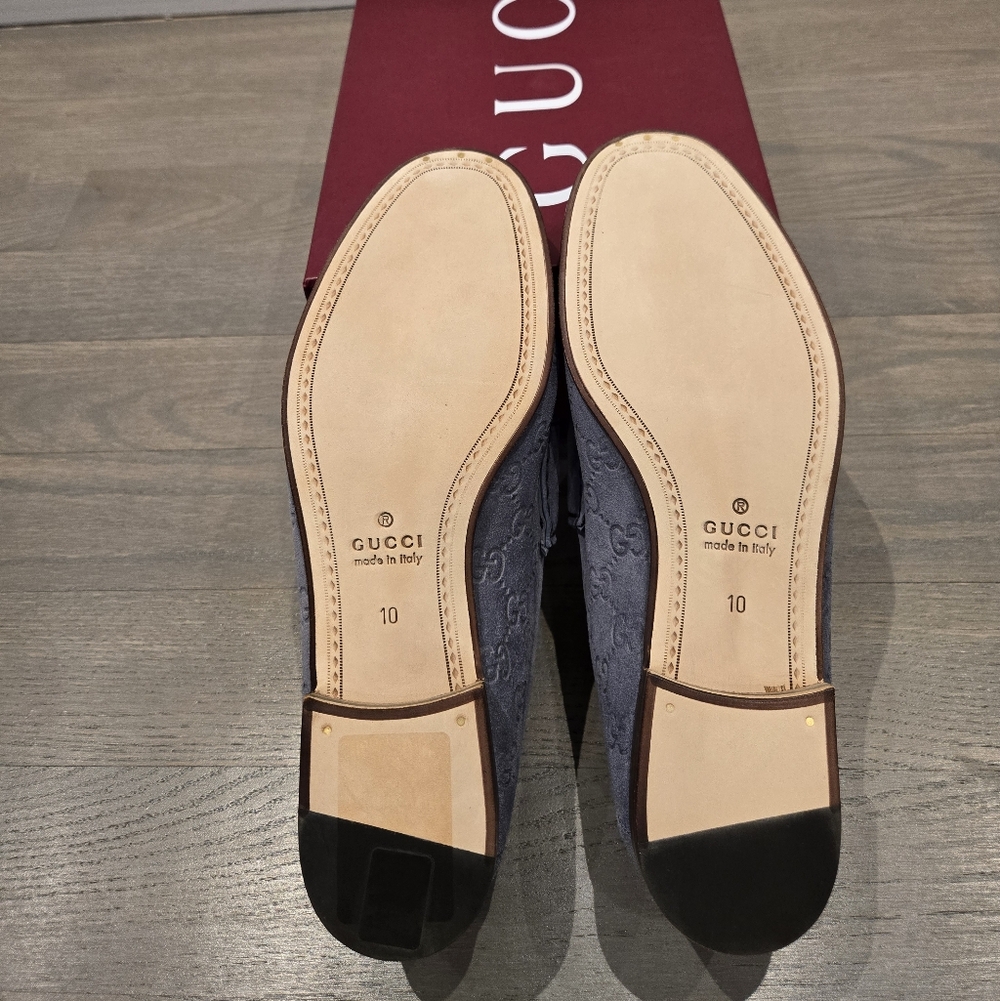 $1090 GUCCI Horsebit 1953 GG Embossed Gray Suede Loafer Shoes UK 10 US 11 EU 44 - Picture 9 of 9